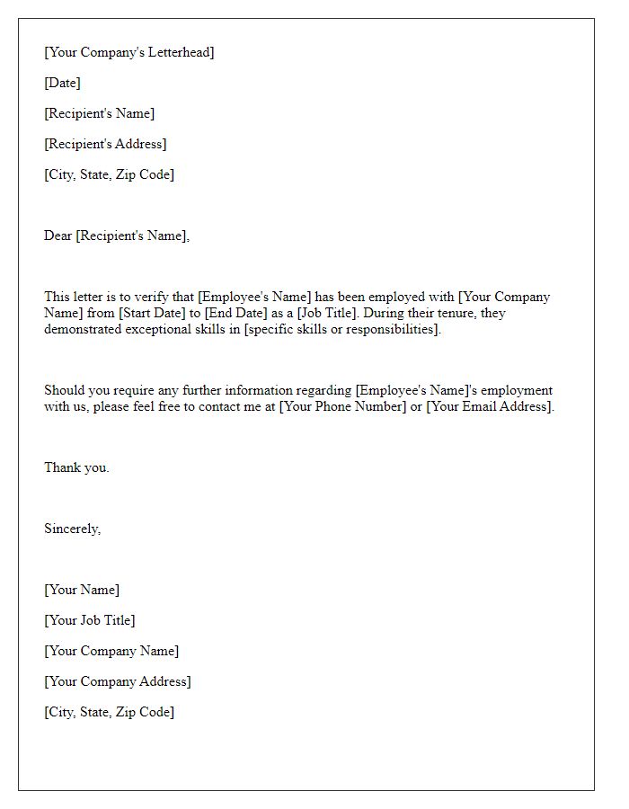 Letter template of employment verification reference