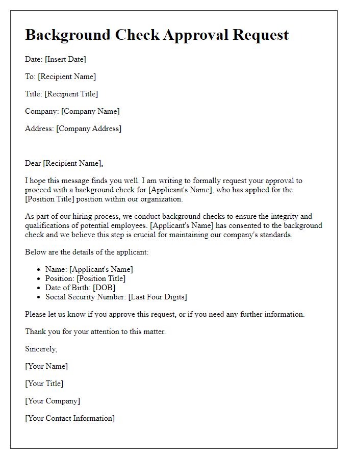 Letter template of Background Check Approval Request