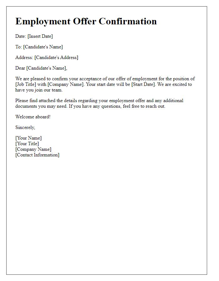 Letter template of employment offer confirmation