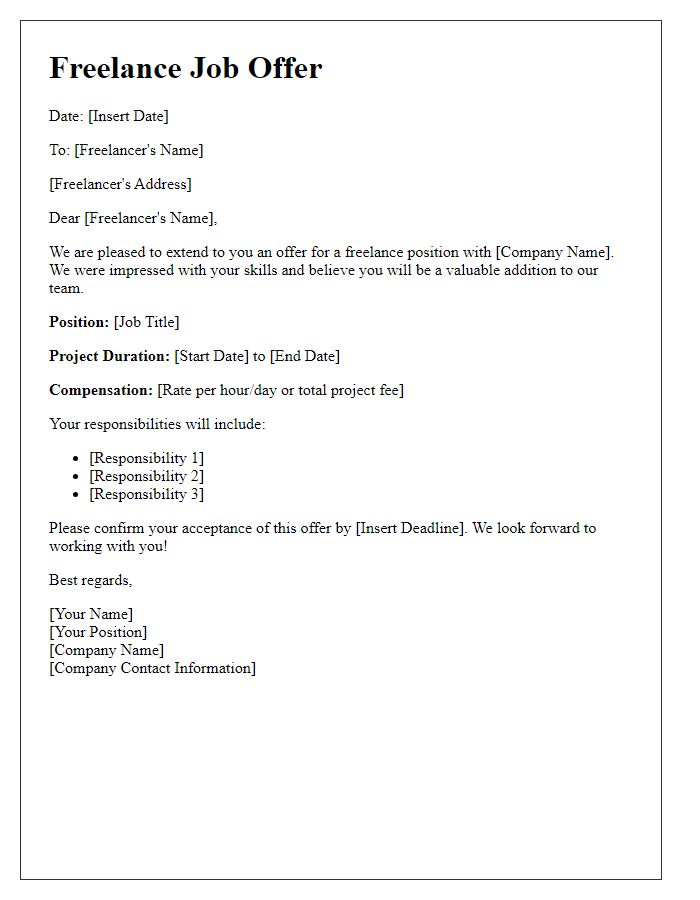 Letter template of freelance job offer