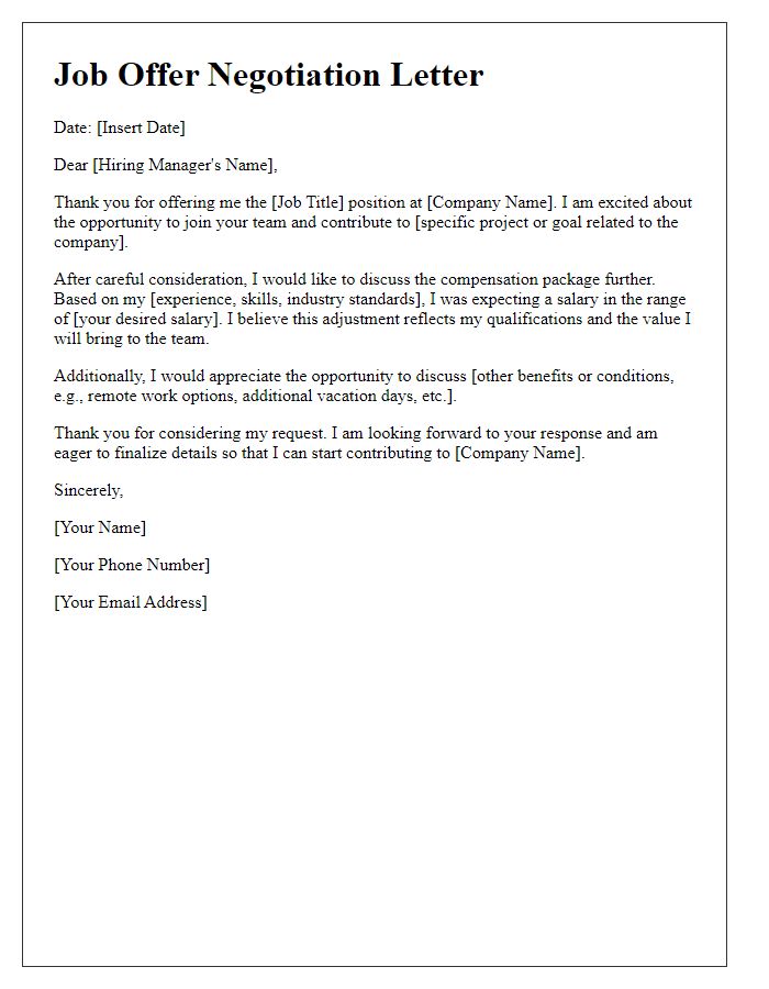 Letter template of job offer negotiation