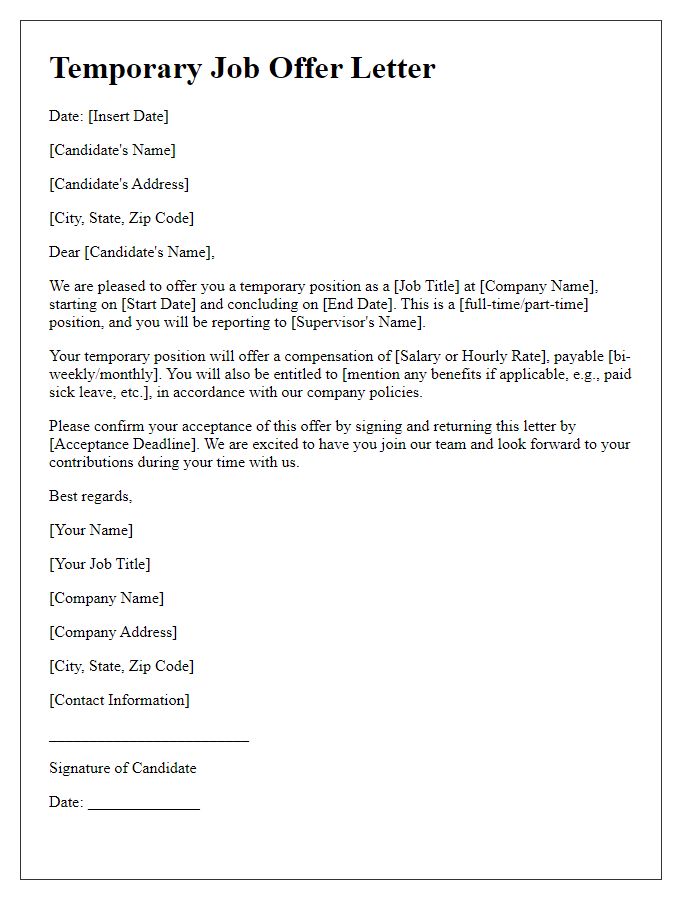 Letter template of temporary job offer