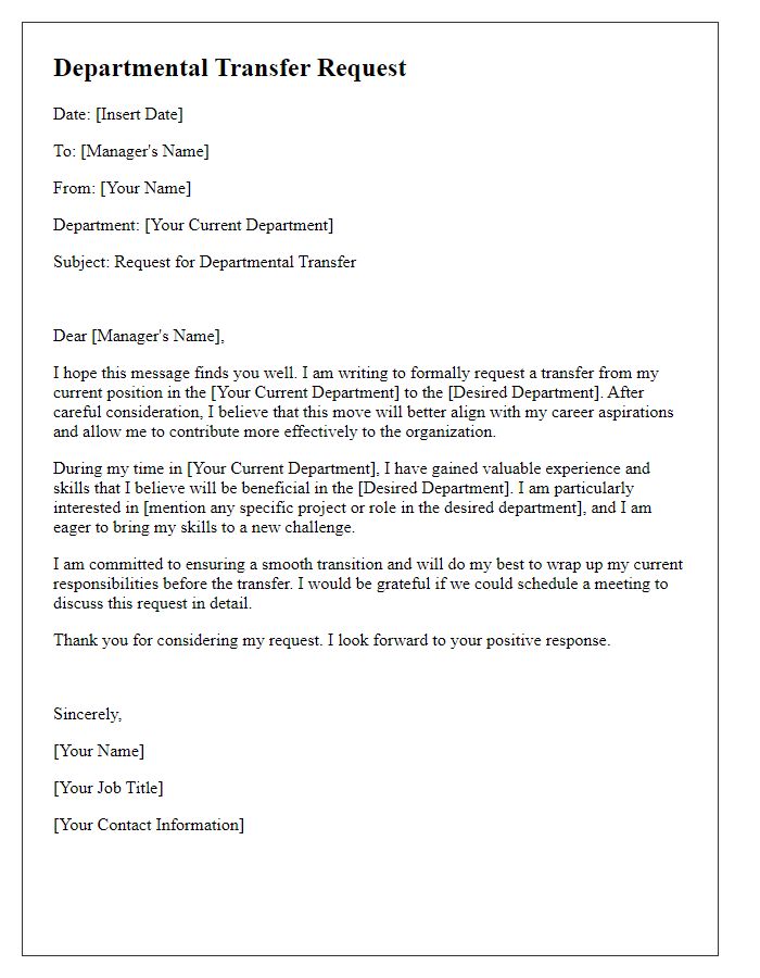 Letter template of departmental transfer