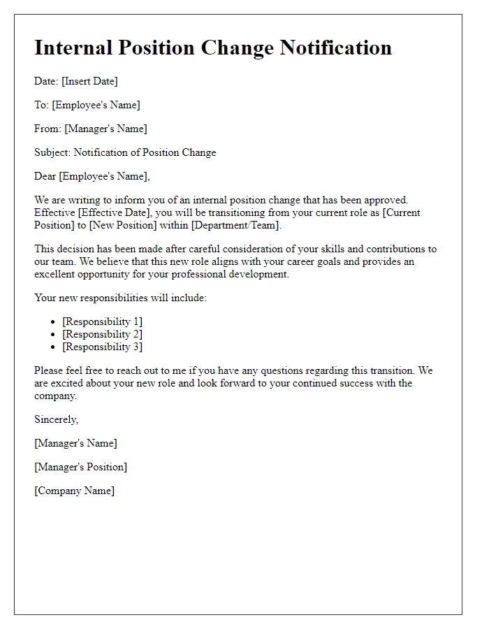 Letter template of internal position change notification