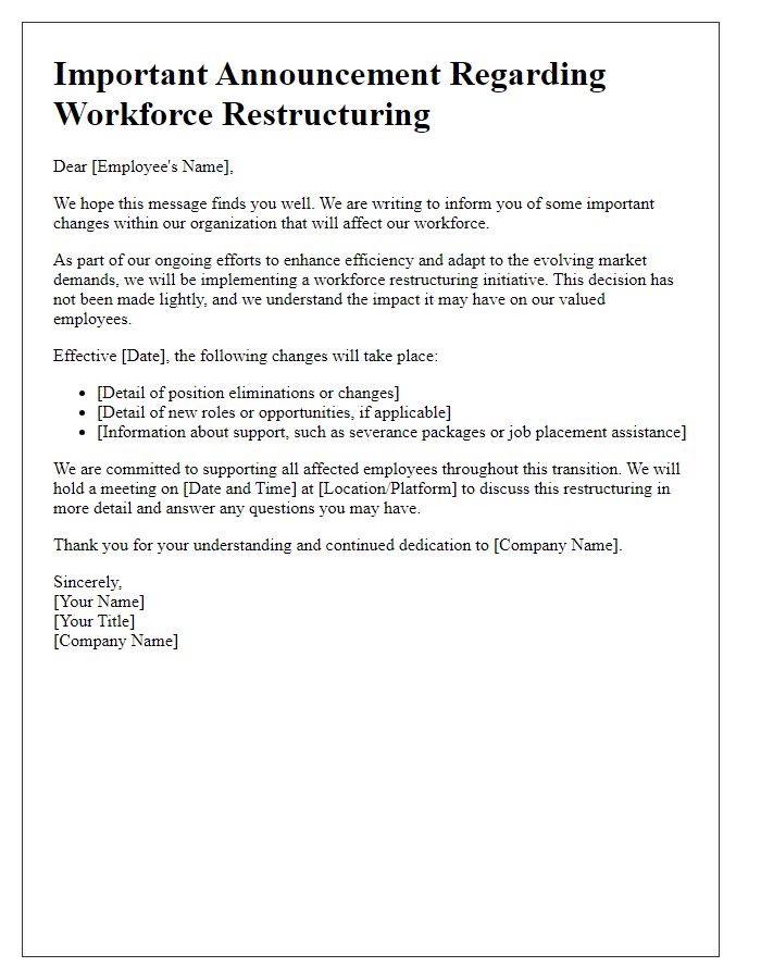 Letter template of workforce restructuring communication