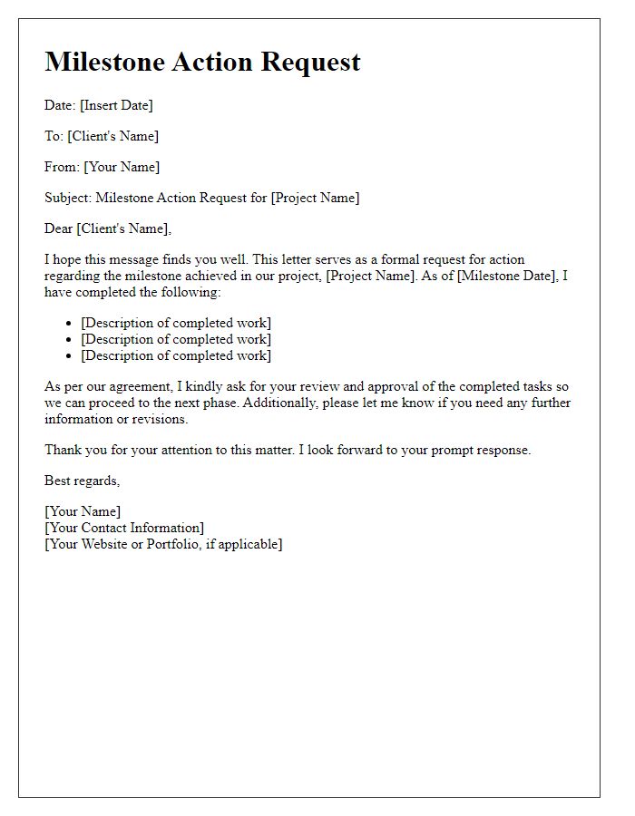 Letter template of freelance project milestone action request