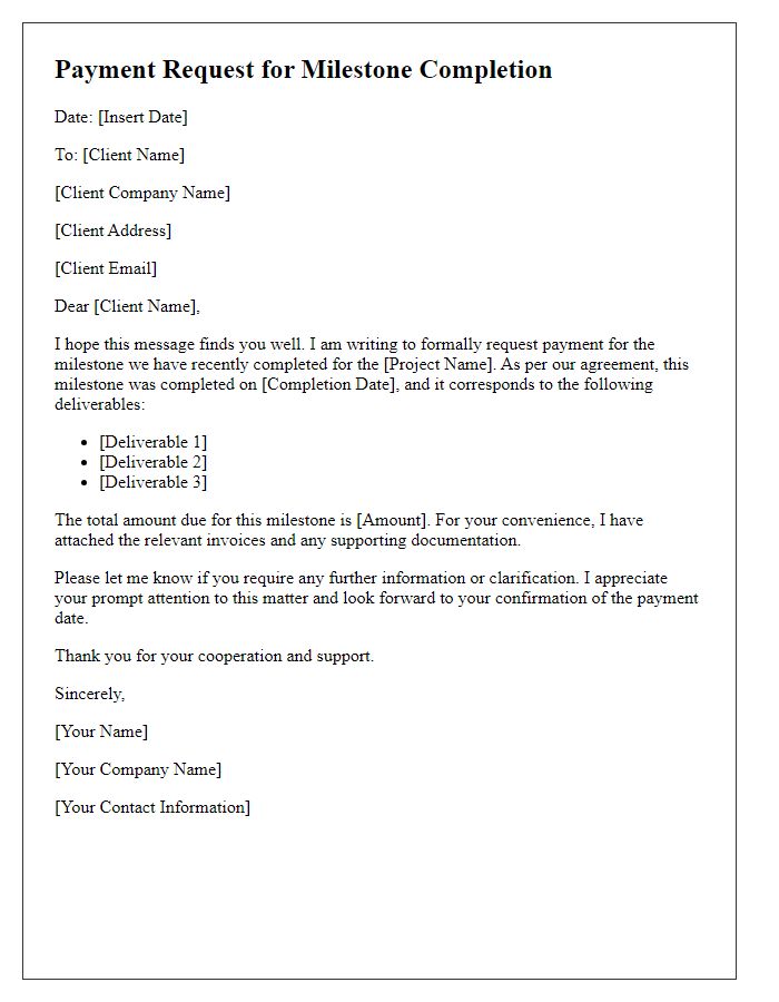 Letter template of freelance project milestone payment request