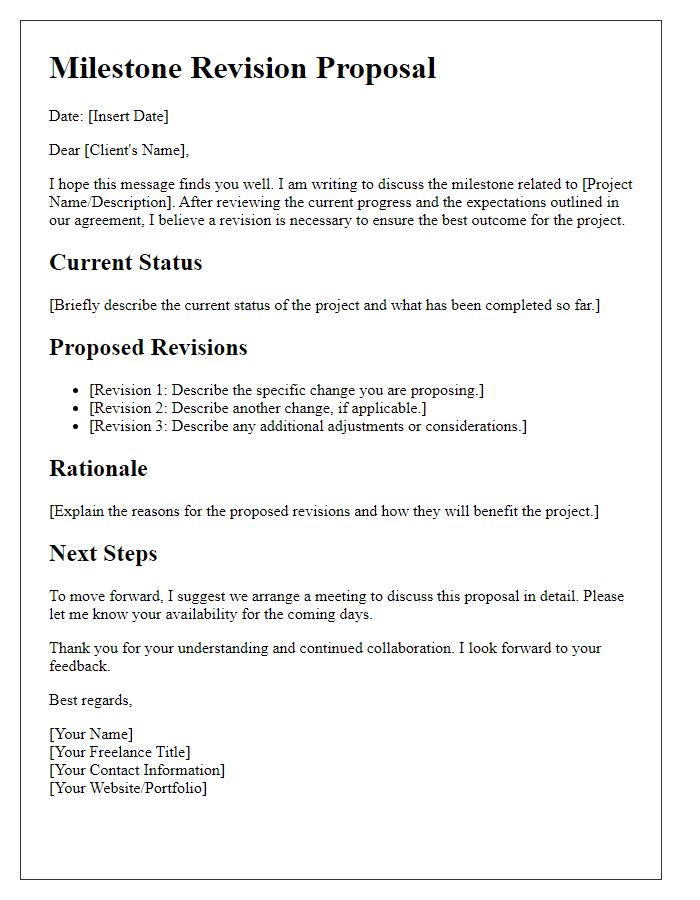 Letter template of freelance project milestone revision proposal