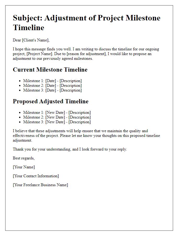 Letter template of freelance project milestone timeline adjustment