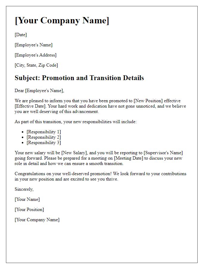 Letter template of promotion and transition details