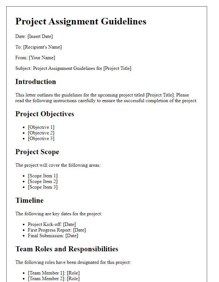 Letter template of project assignment guidelines