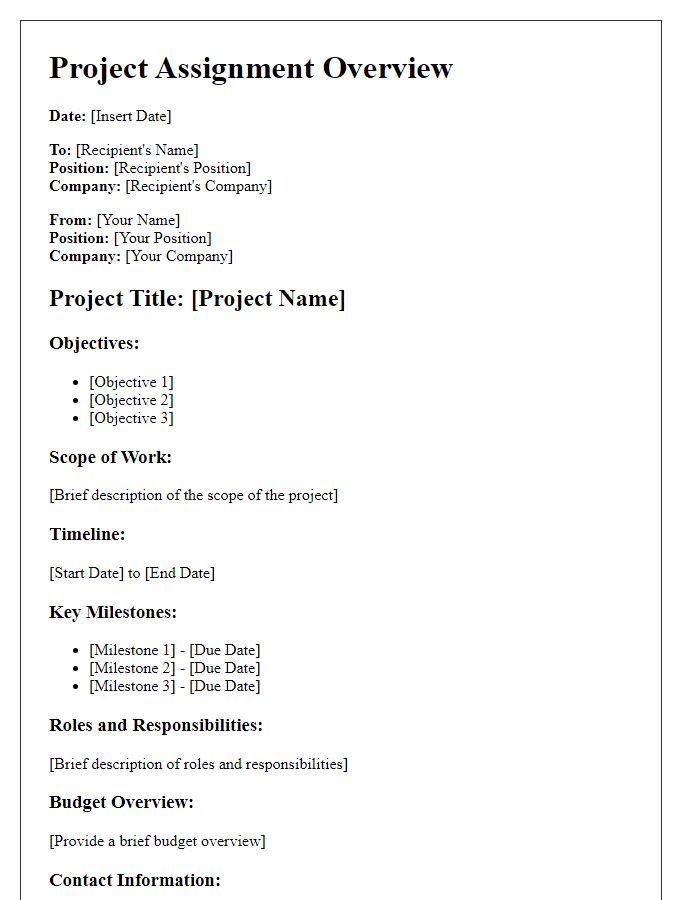 Letter template of project assignment overview