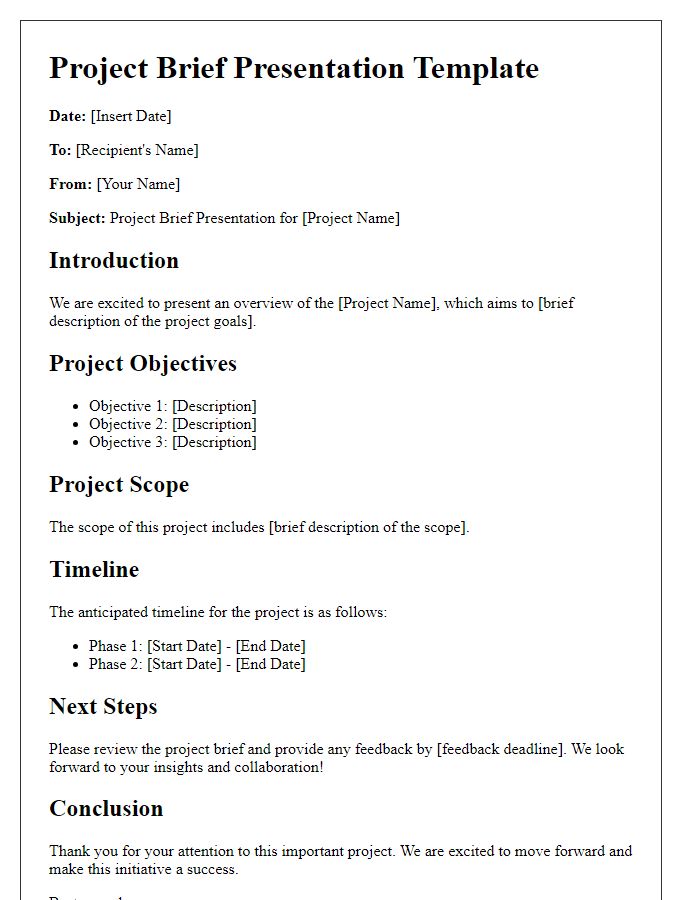 Letter template of project brief presentation