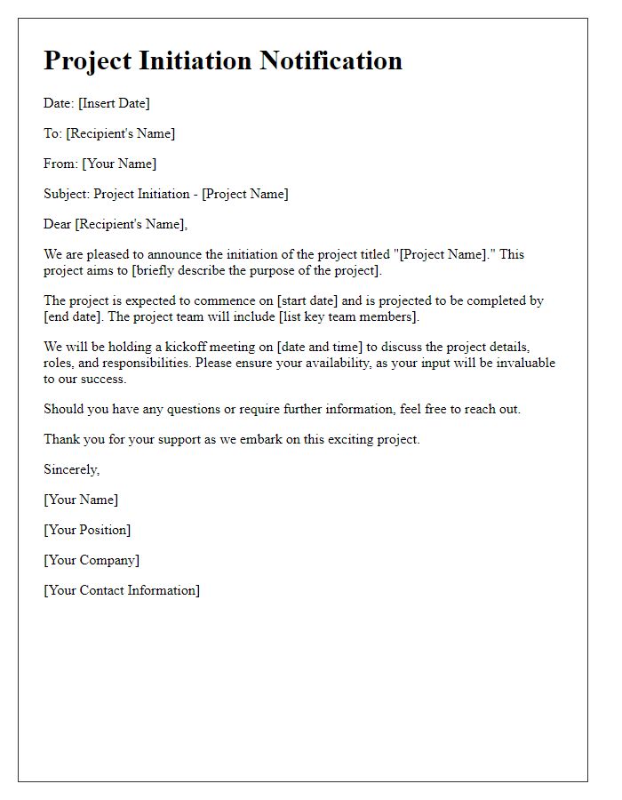 Letter template of project initiation notification