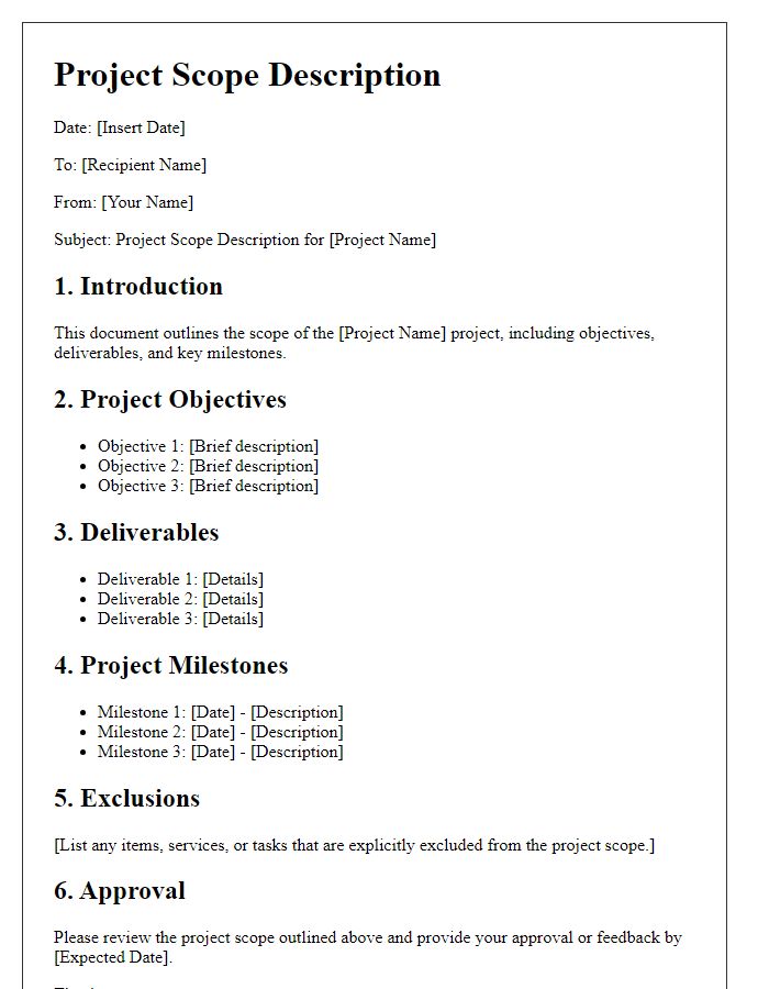 Letter template of project scope description