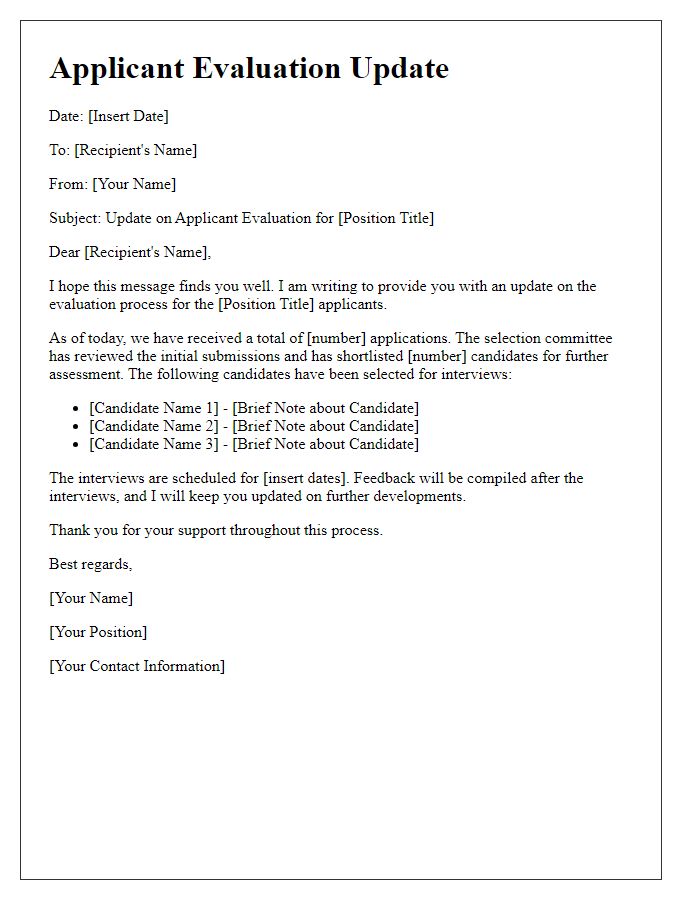 Letter template of applicant evaluation update