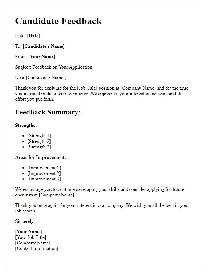 Letter template of candidate feedback information