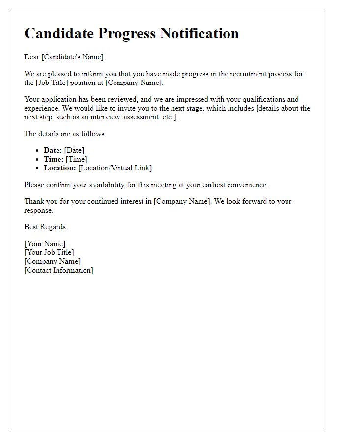 Letter template of candidate progress notification