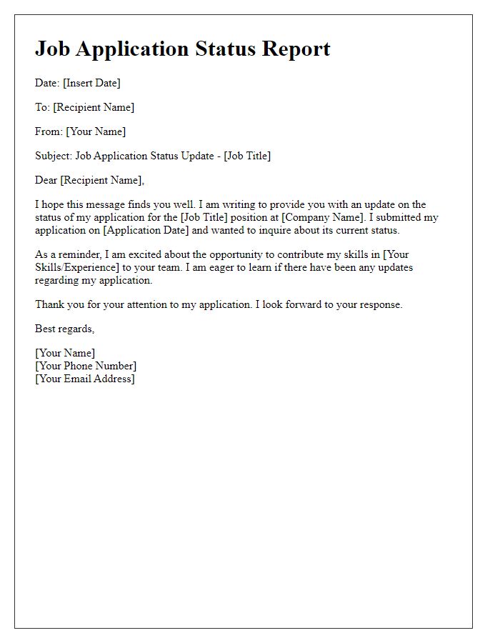 Letter template of job application status report