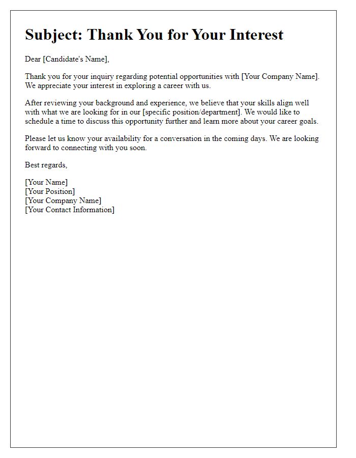 Letter template of headhunting inquiry response for potential candidates