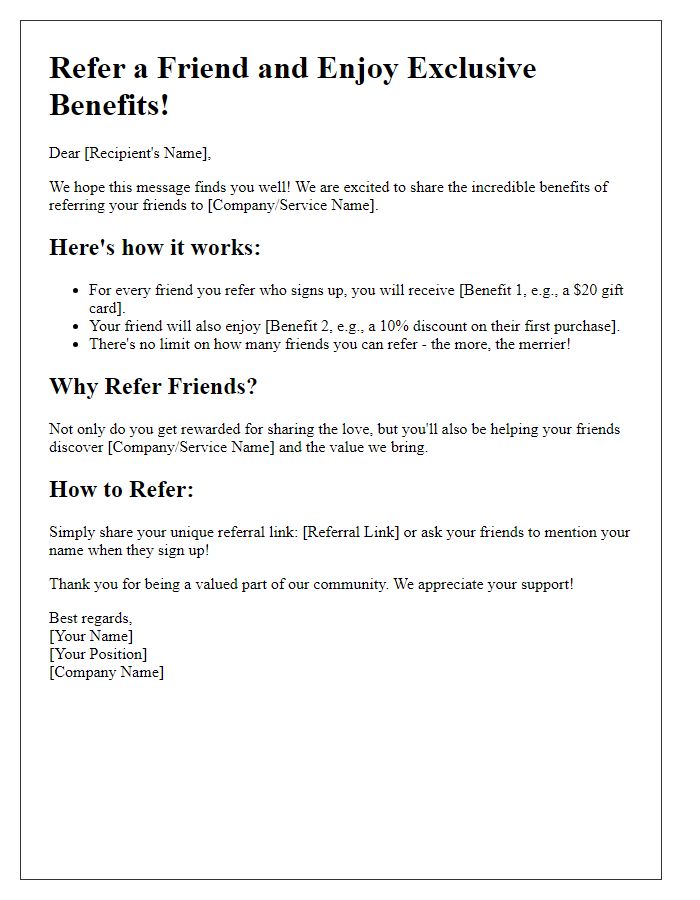 Letter template of Benefits of Referring Friends