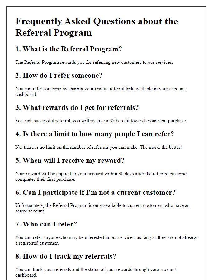 Letter template of Frequently Asked Questions about the Referral Program