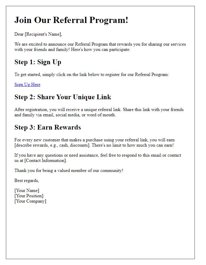 Letter template of How to Participate in Our Referral Program