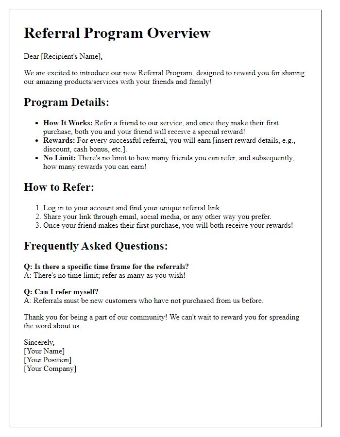 Letter template of Referral Program Overview