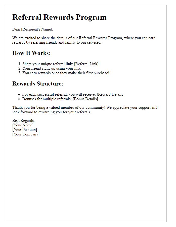 Letter template of Referral Rewards Details