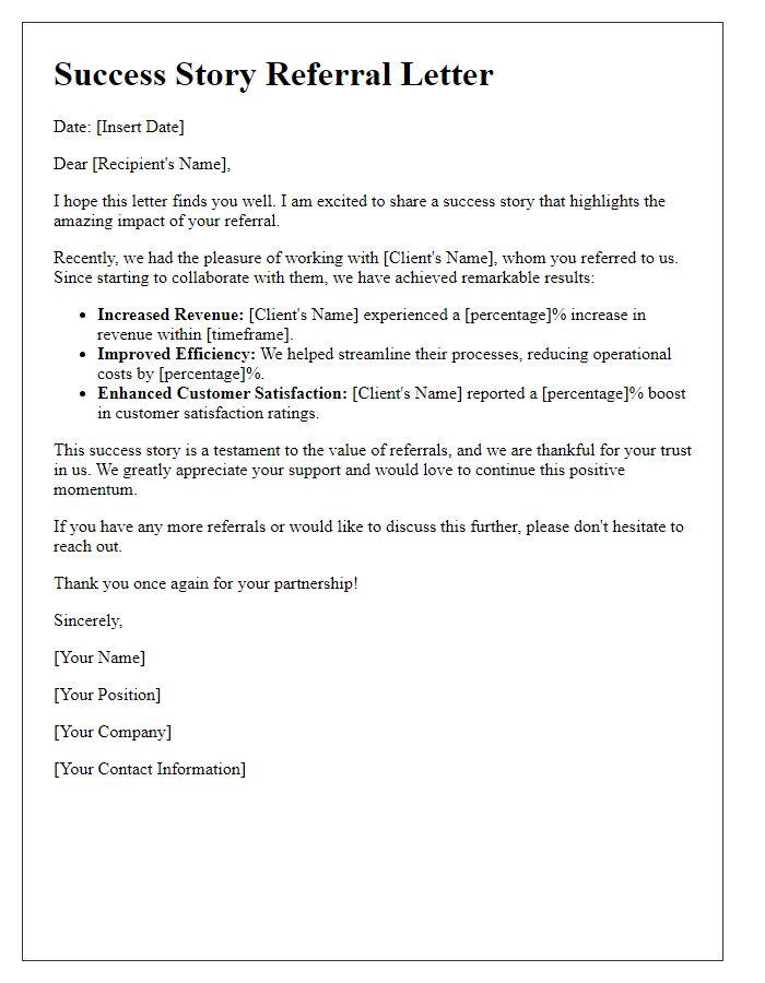 Letter template of Success Stories from Referrals