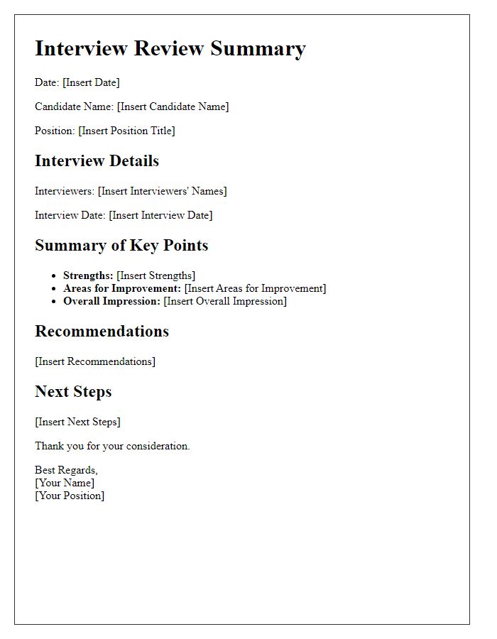 Letter template of candidate interview review summary