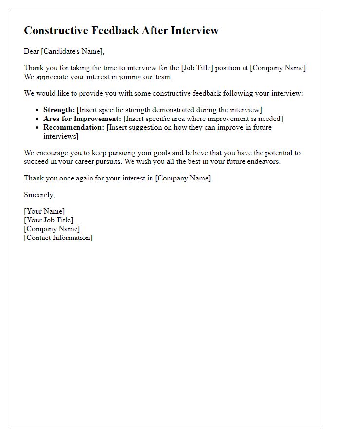 Letter template of constructive feedback after interview