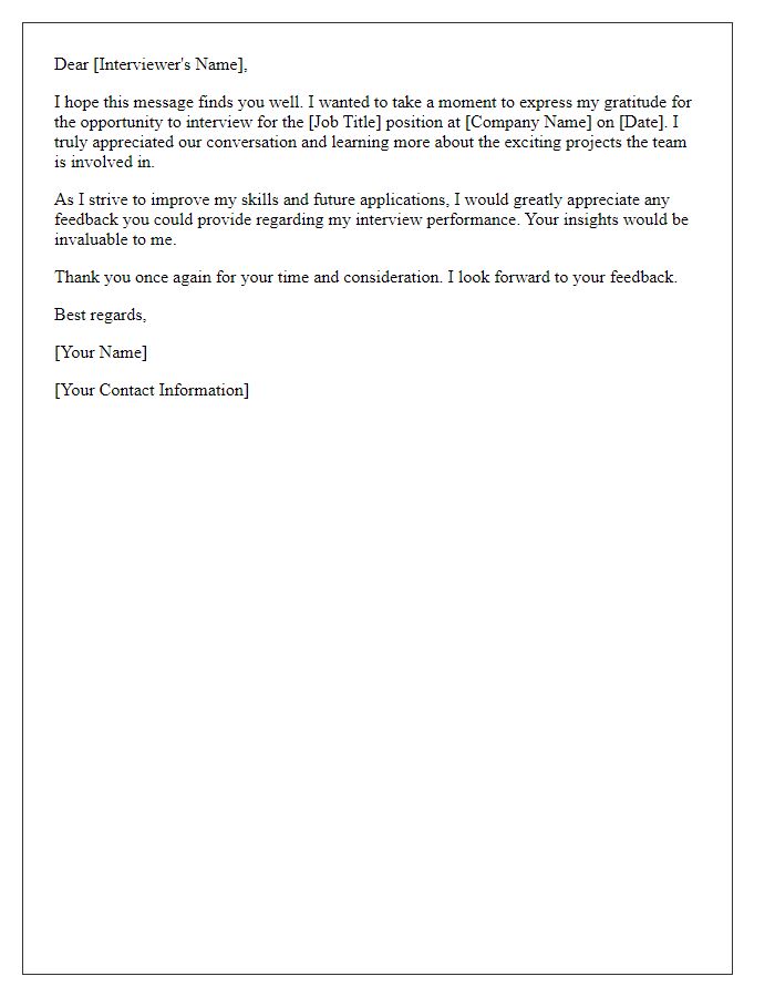 Letter template of feedback request after candidate interview
