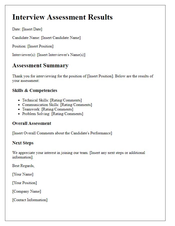 Letter template of interview assessment results