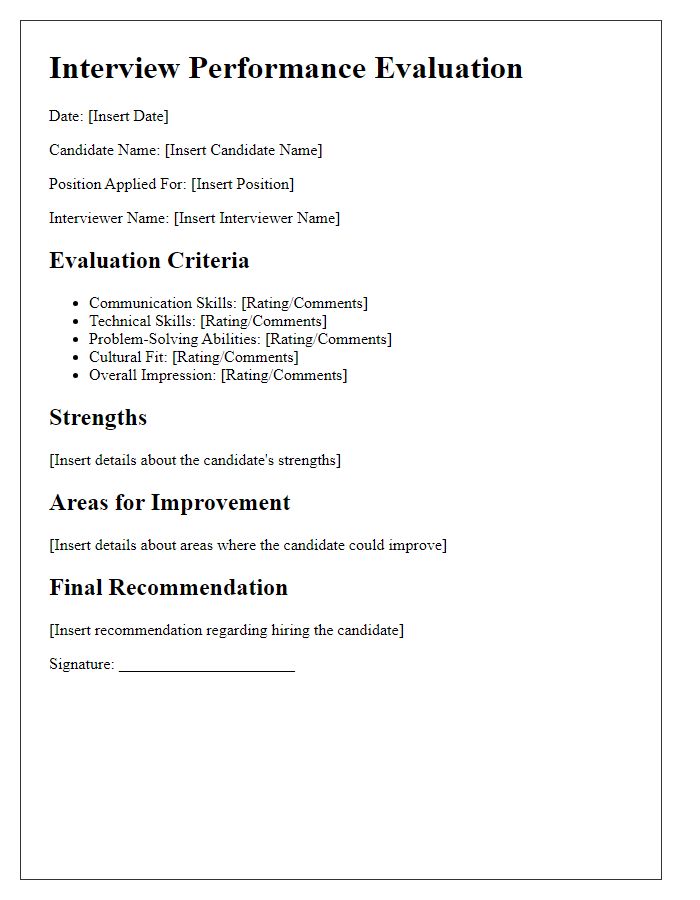 Letter template of interview performance evaluation