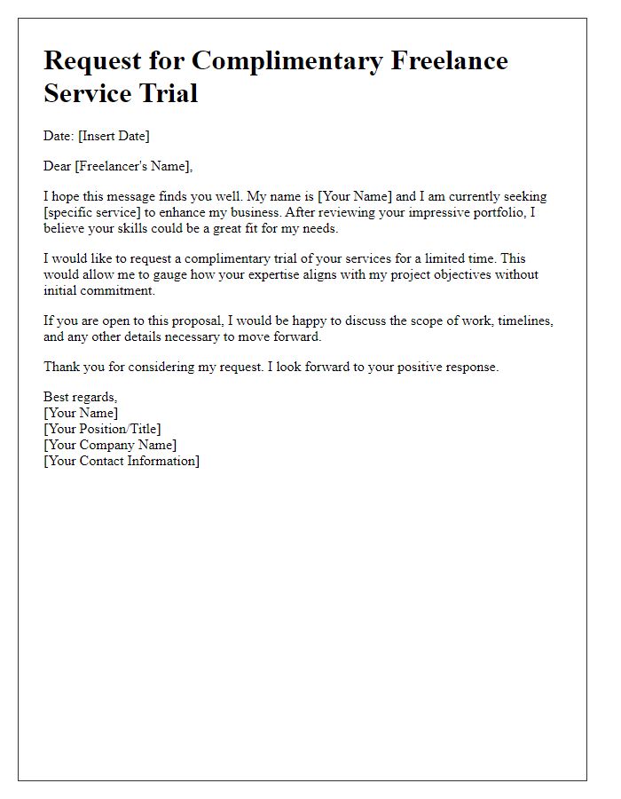 Letter template of complimentary freelance service trial request