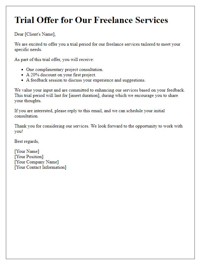 Letter template of feedback-driven freelance service trial offer