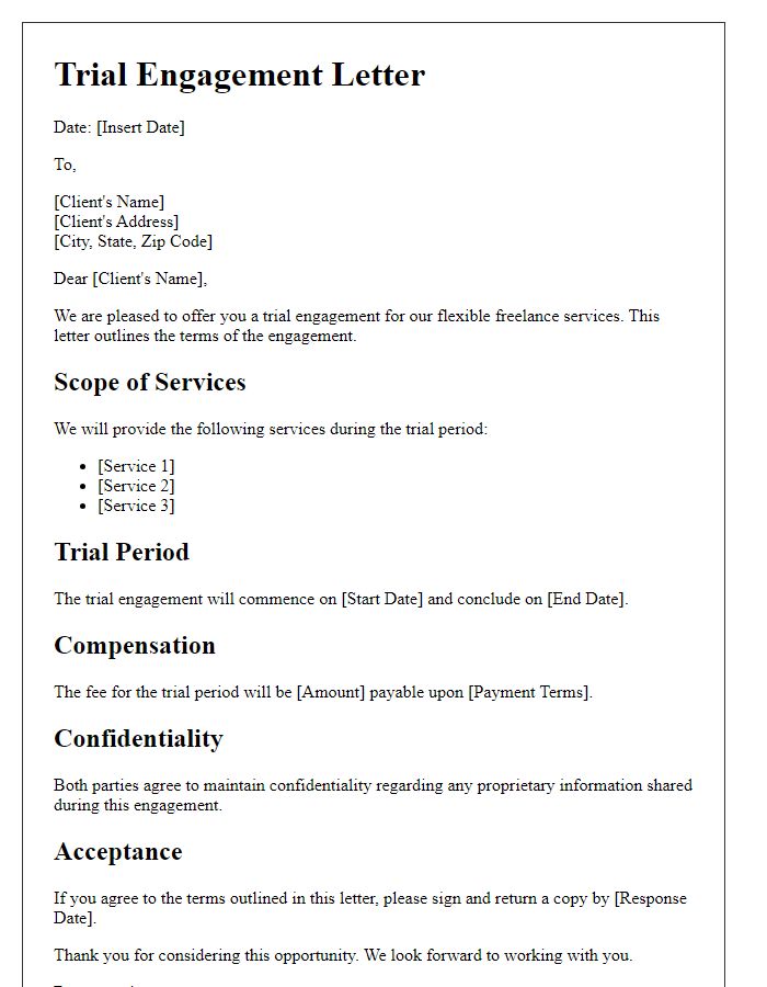 Letter template of flexible freelance service trial engagement