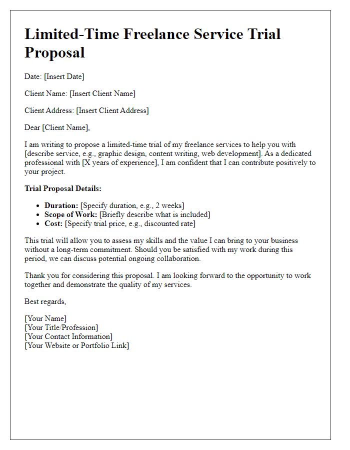 Letter template of limited-time freelance service trial proposal