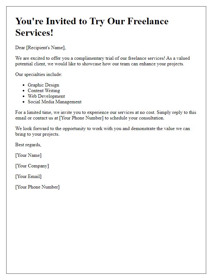 Letter template of promotional freelance service trial invitation