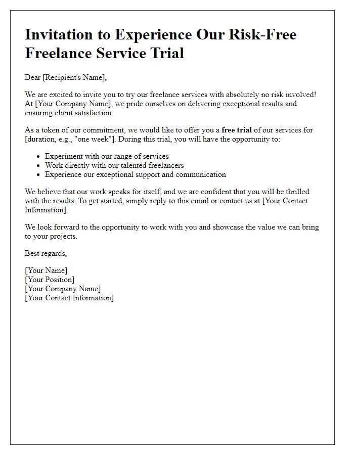 Letter template of risk-free freelance service trial invitation