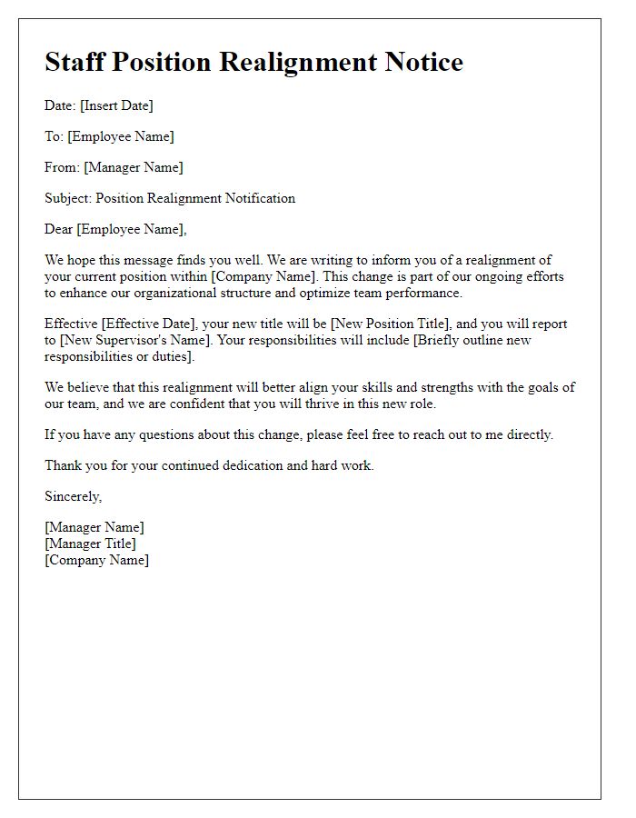 Letter template of staff position realignment notice