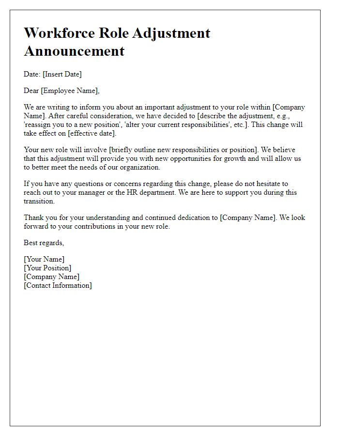 Letter template of workforce role adjustment announcement