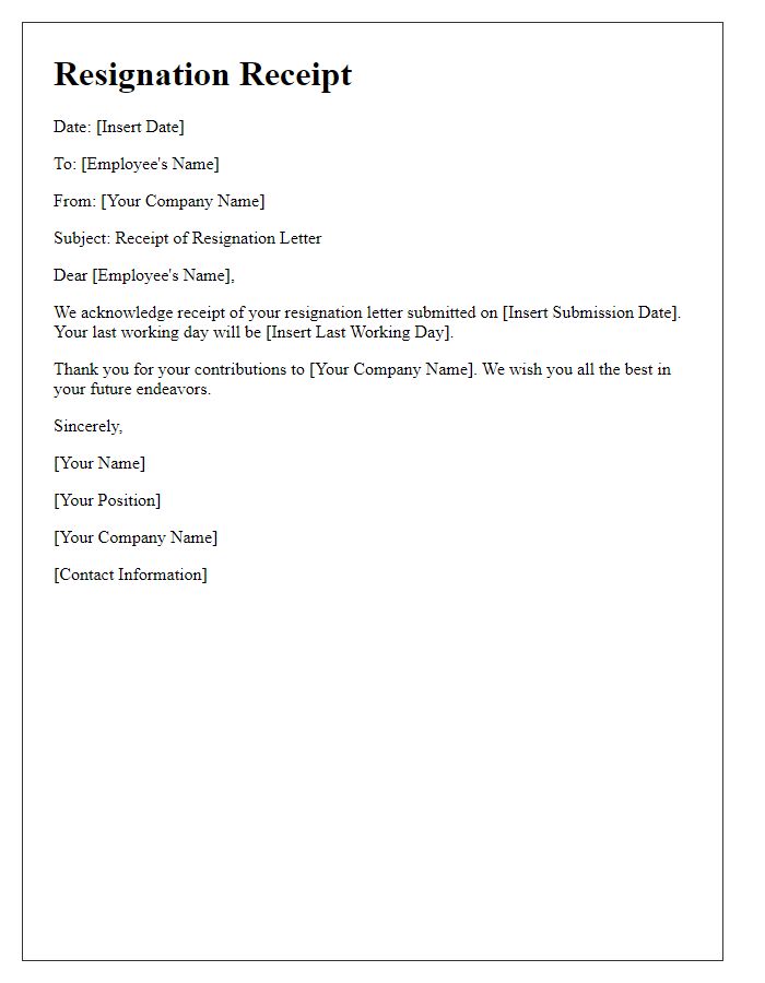 Letter template of receipt for resignation letter.