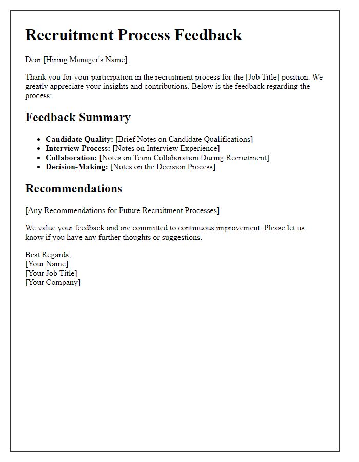 Letter template of recruitment process feedback for hiring managers.