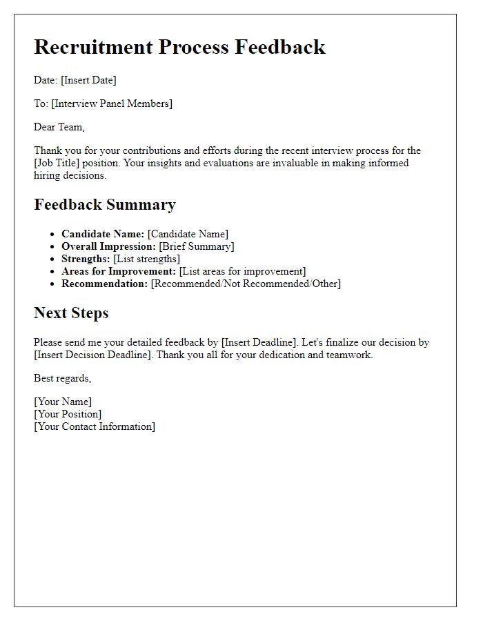 Letter template of recruitment process feedback for interview panel.