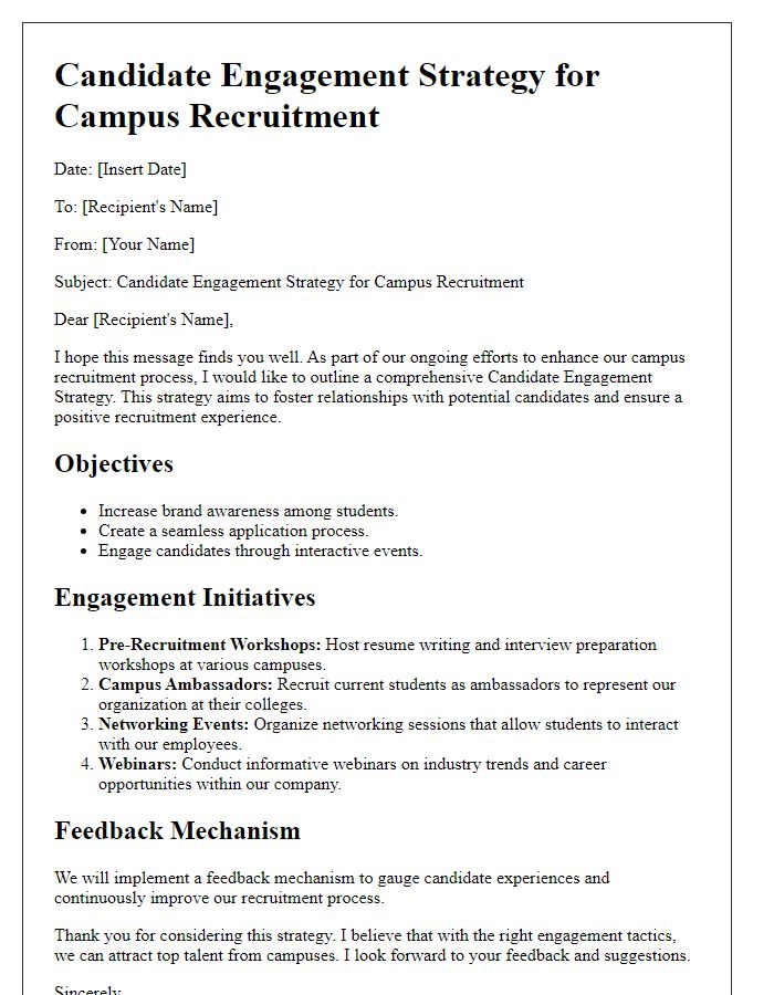 Letter template of Candidate Engagement Strategy for Campus Recruitment