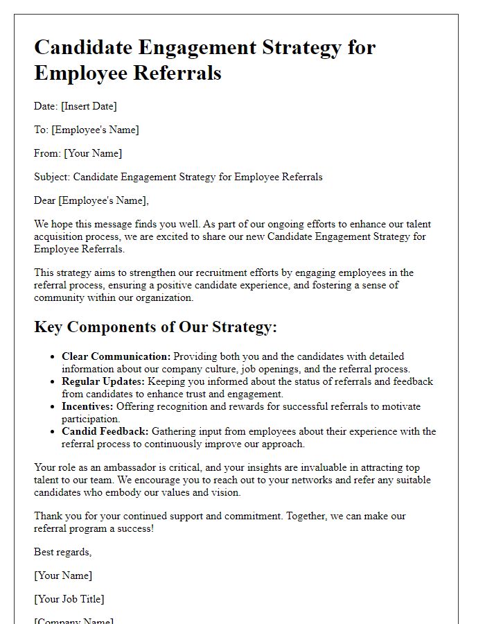 Letter template of Candidate Engagement Strategy for Employee Referrals