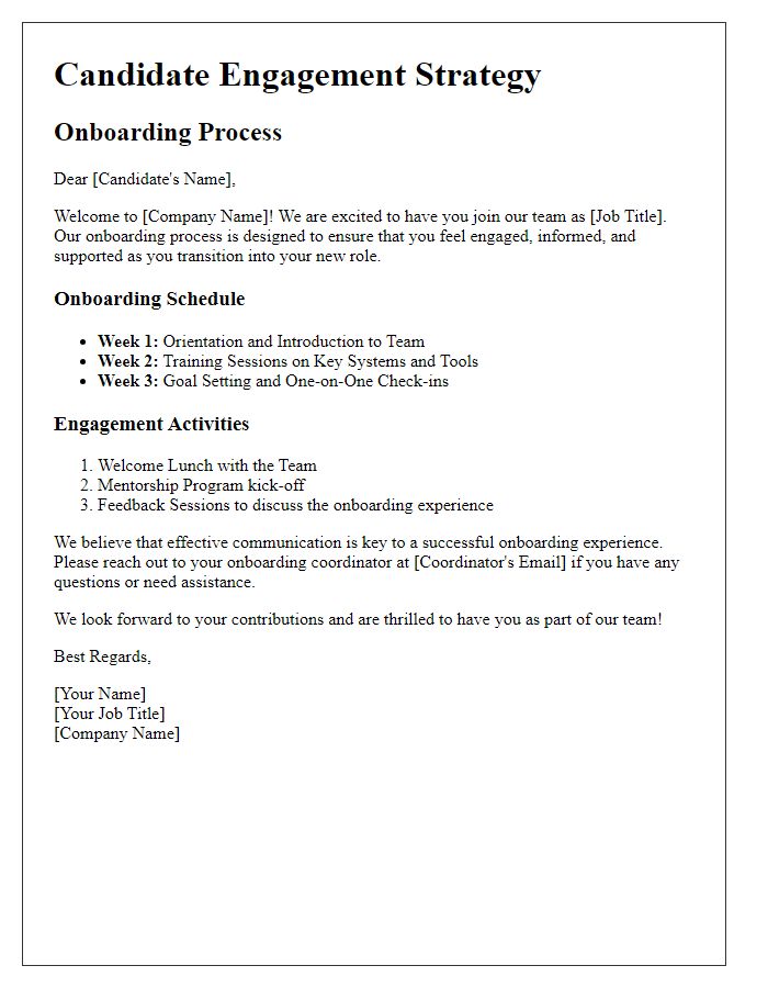 Letter template of Candidate Engagement Strategy for Onboarding Process