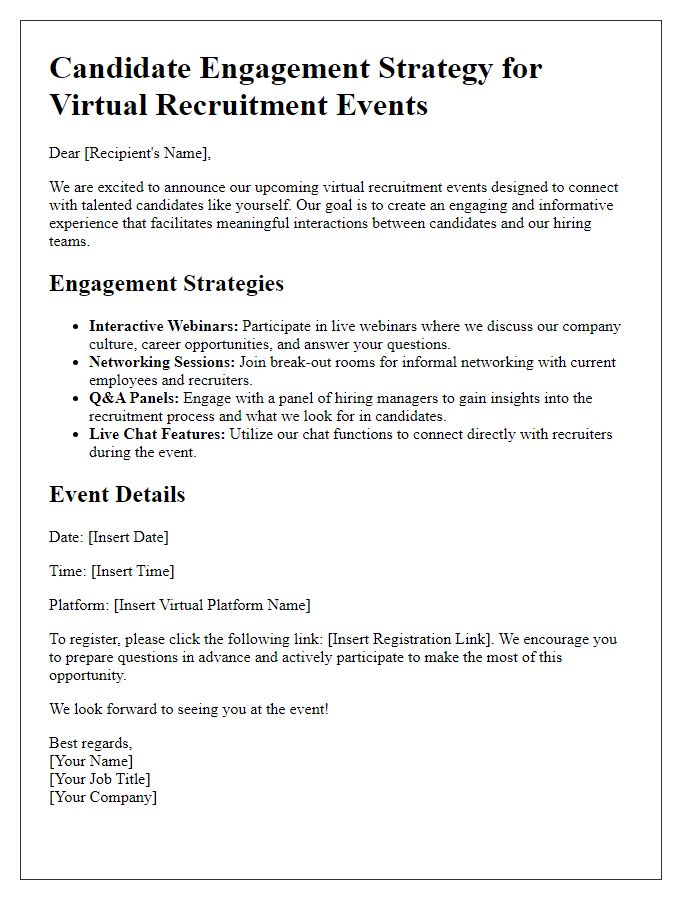 Letter template of Candidate Engagement Strategy for Virtual Recruitment Events